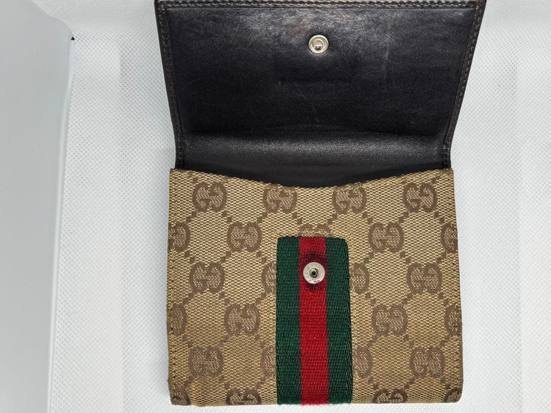 美品GUCCI 二つ折り財布 シェリーライン GGキャンバス コンパクト 希少