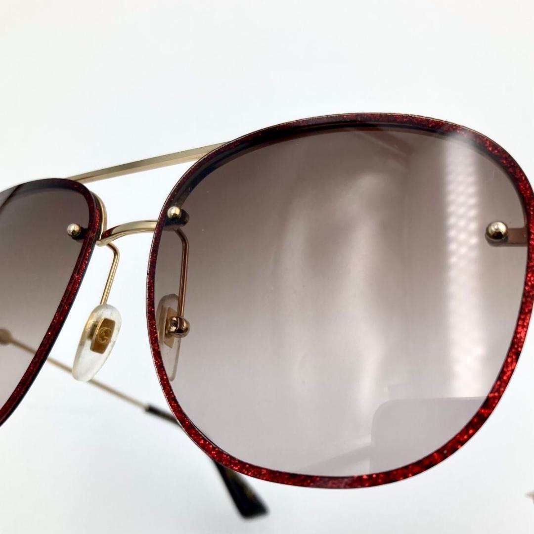 GUCCI サングラス GG0227S レッド ラメ GG ロゴ 鉢 ケース付き