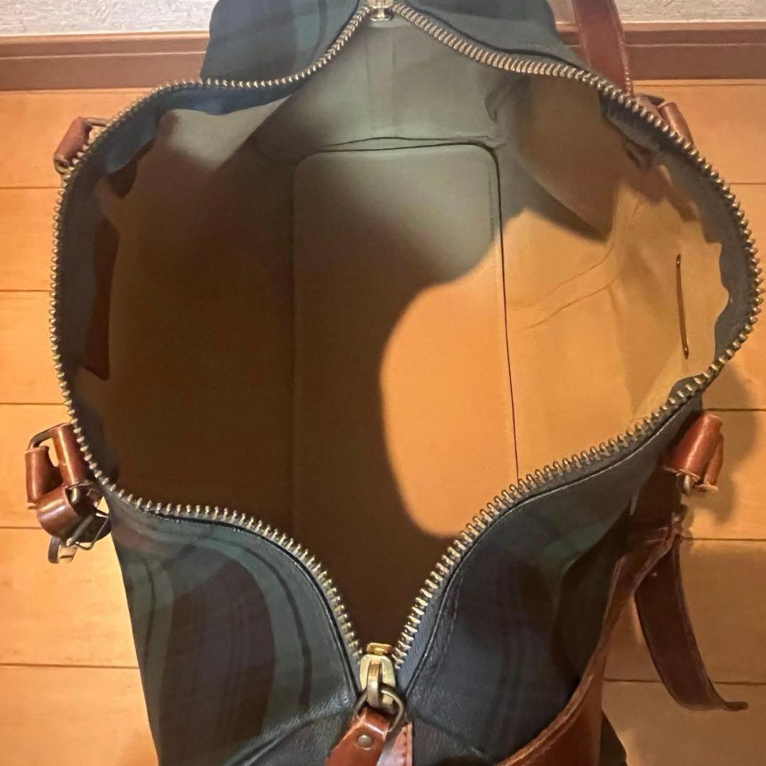 ポロ ラルフローレン レザー ボストンバッグ グリーンチェック 2way