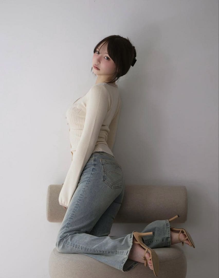 パンツ andmary Heart stitch denim blue beige S