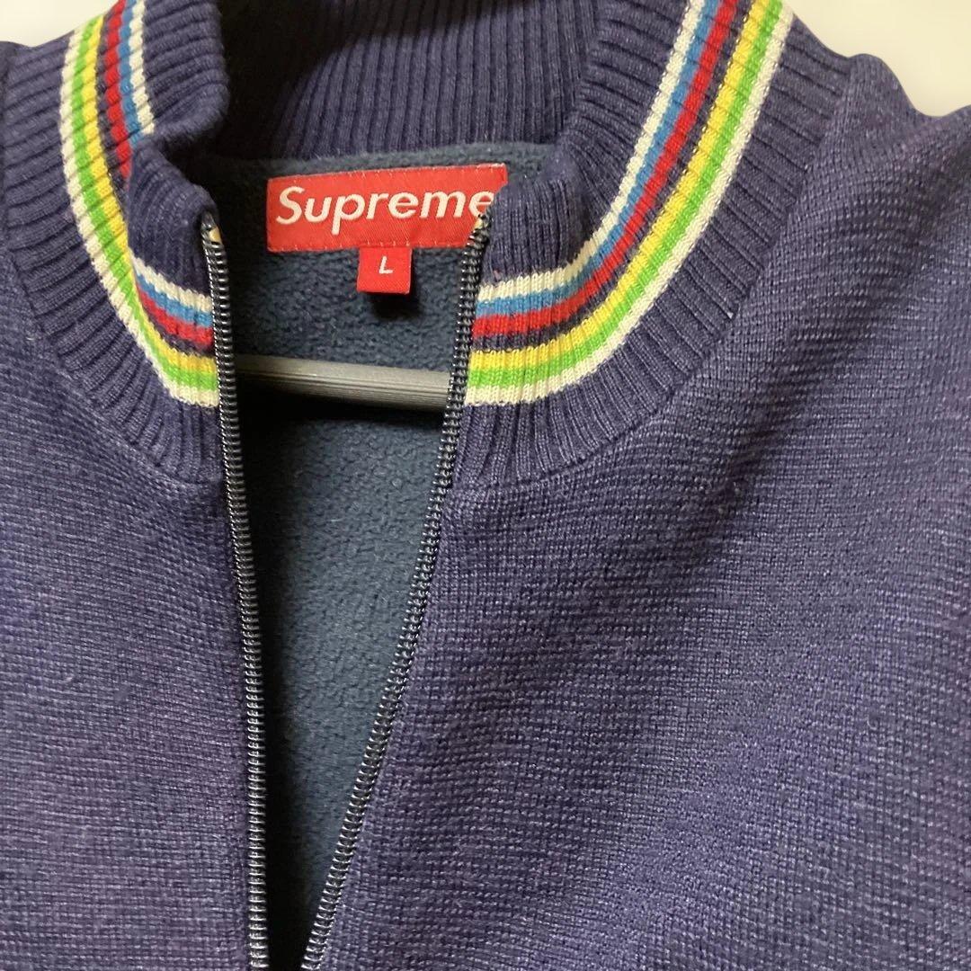 Supreme ネイビー ジャケットシュプリーム ジップアップL ネイビー リブ