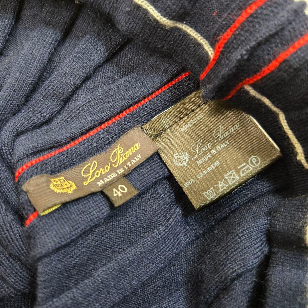 極美品 Loro Piana カシミヤ100% プリーツカーディガン ネイビー