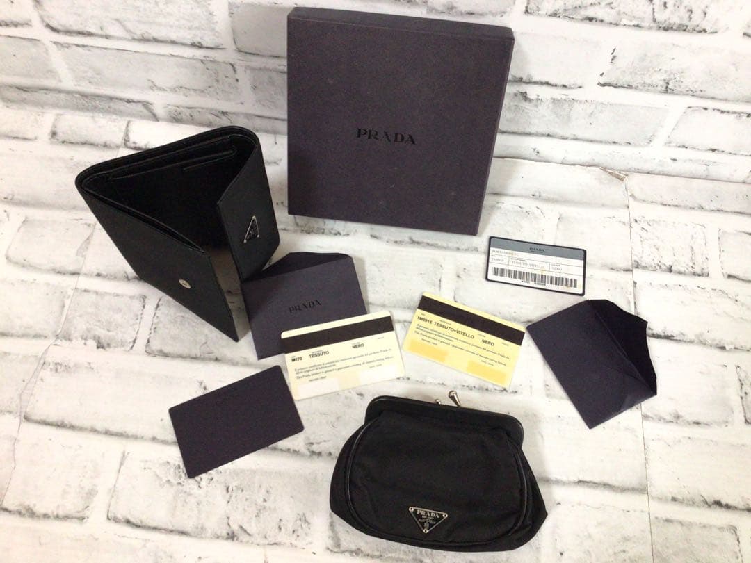 W802 PRADA 三つ折り財布/がま口財布 TESSUTO 箱