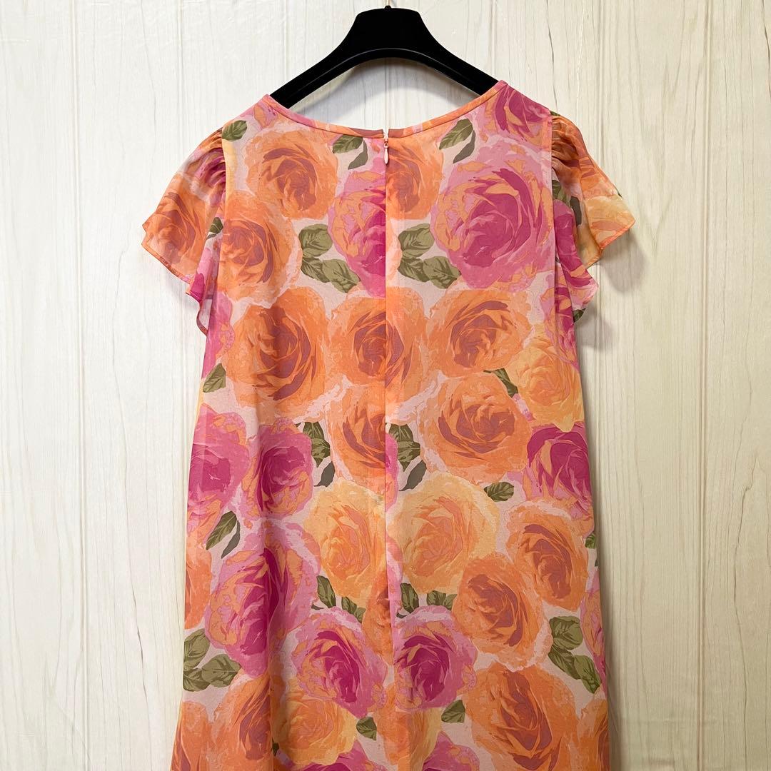 美品【エムズグレイシー】花柄フレンチスリーブひざ丈ワンピース☆ギャザー☆春夏☆M