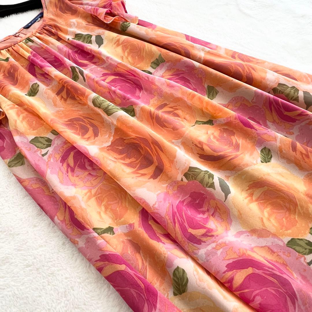美品【エムズグレイシー】花柄フレンチスリーブひざ丈ワンピース☆ギャザー☆春夏☆M
