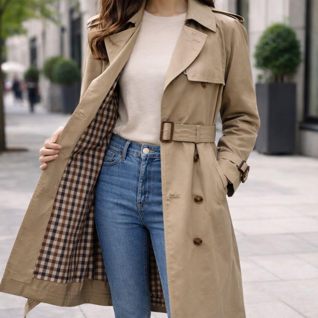 Aquascutum✨トレンチコート　チェック柄　ベルテッド　イングランド製　L