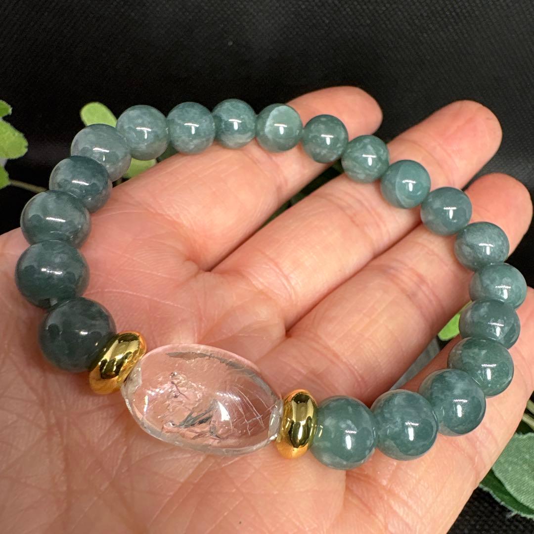 ＊みだきゆ様＊水入水晶　虹入　グアテマラ翡翠　ブレスレット