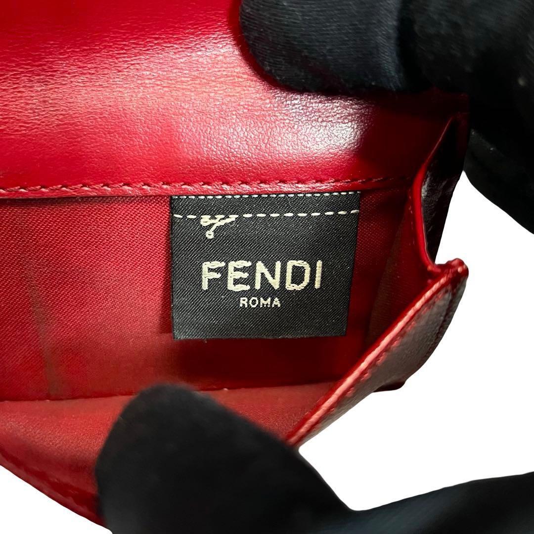 希少 フェンディ 三つ折り財布 エフイズ FFロゴ 金具 レザー レッド