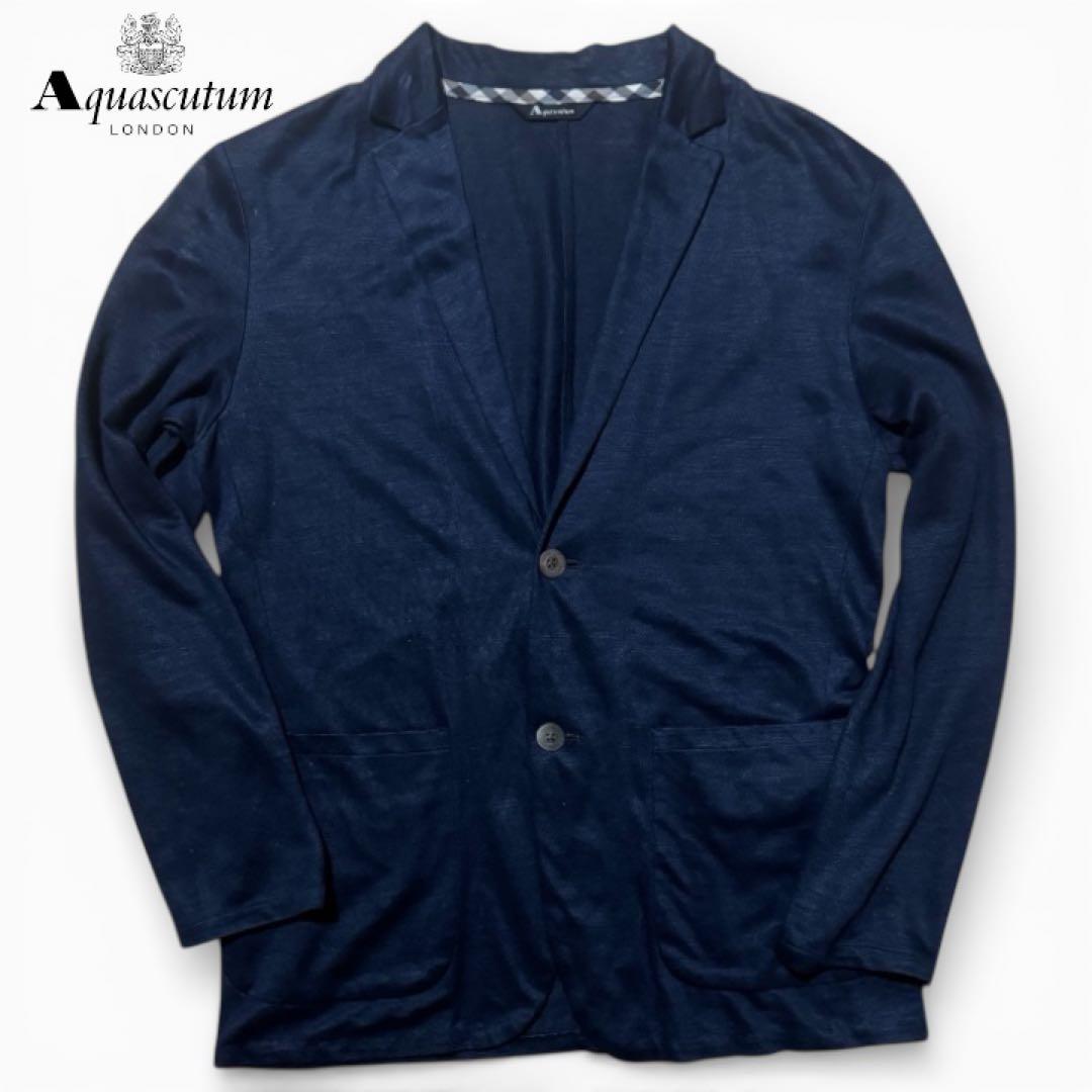 Aquascutum 日本製 リネン100% ネイビー　サマージャケット　麻