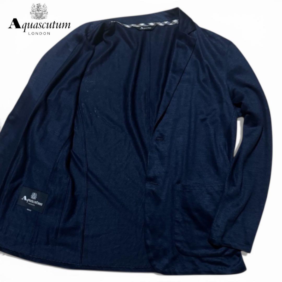 Aquascutum 日本製 リネン100% ネイビー　サマージャケット　麻