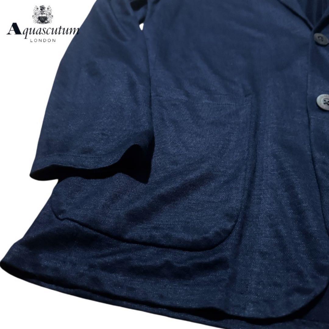 Aquascutum 日本製 リネン100% ネイビー　サマージャケット　麻