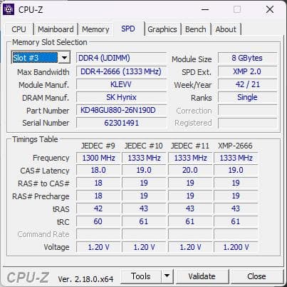 KLEVV DDR4 2666 PC4-21300 8GB x 2枚 16GB
