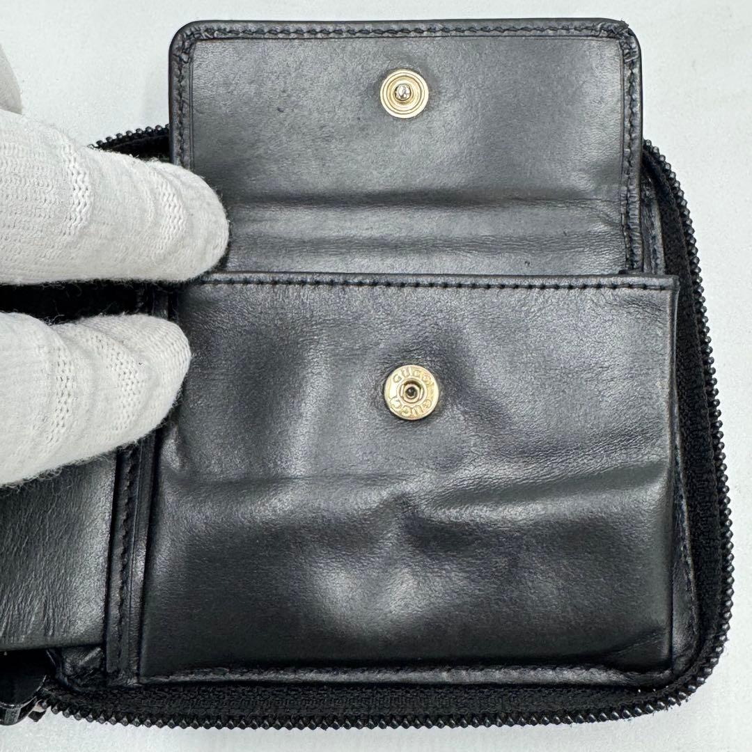 GUCCI グッチ マイクロシマ レザー ラウンド コンパクト財布 ミニ財布 黒