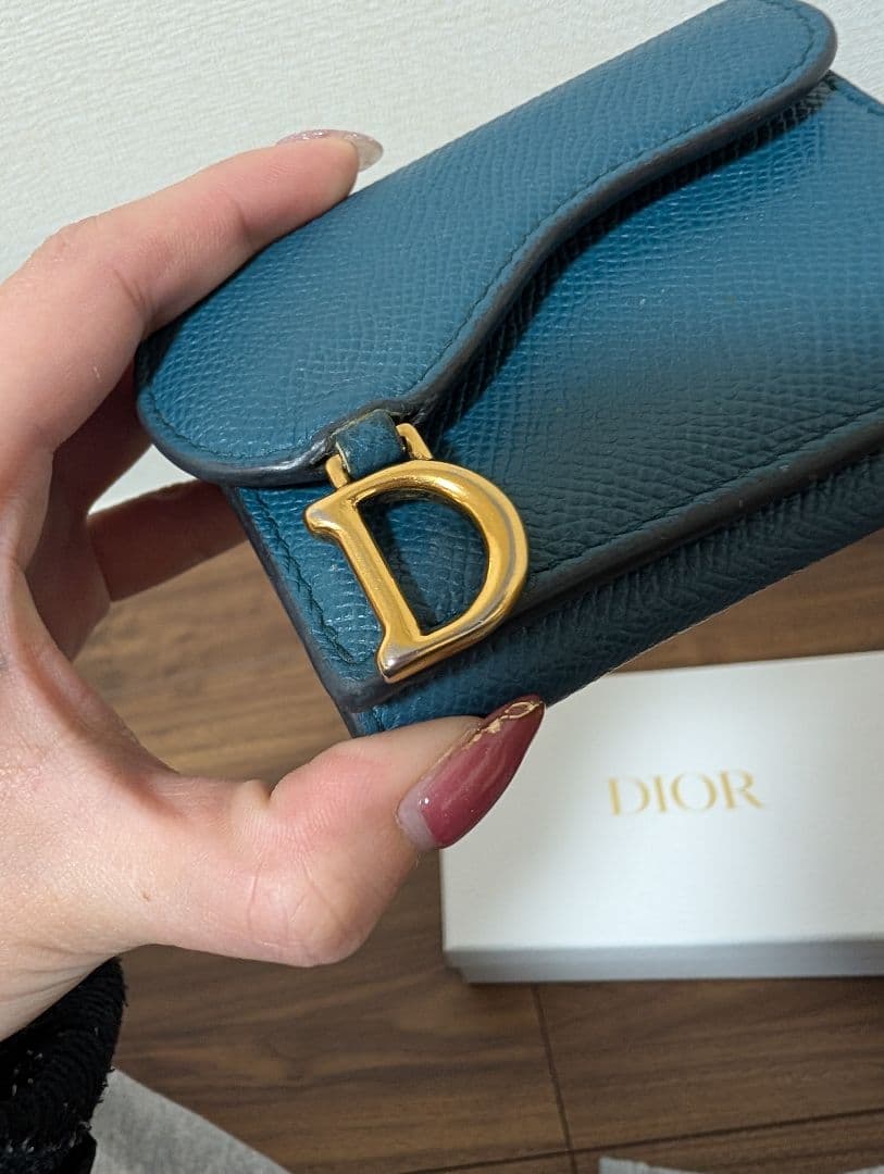 Dior 三つ折り財布 青 レザー