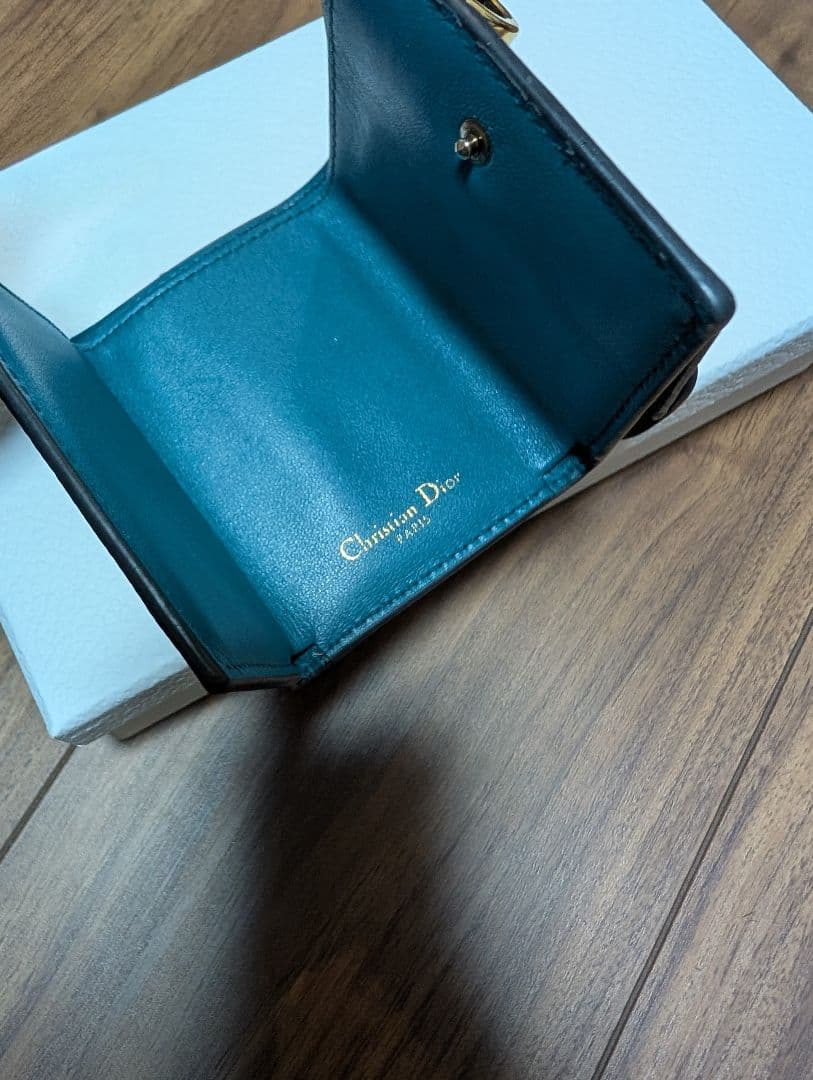 Dior 三つ折り財布 青 レザー