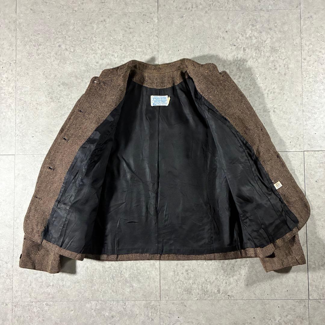 70s PENDLETONペンドルトン ウールヘリンボーンジャケット短丈ブラウン