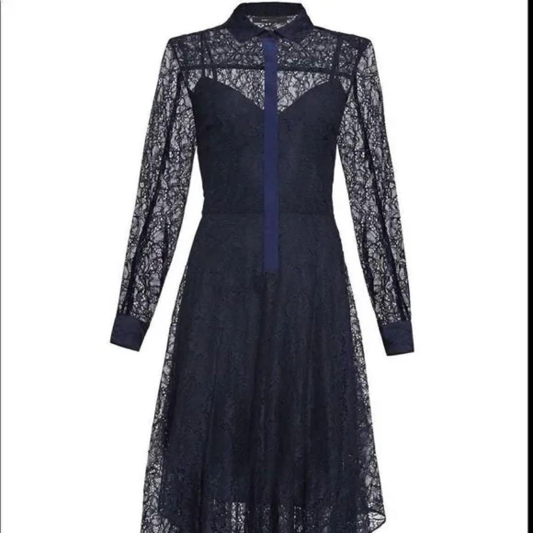 BCBG MAXAZRIA ネイビー レース　ワンピース　アシンメトリー