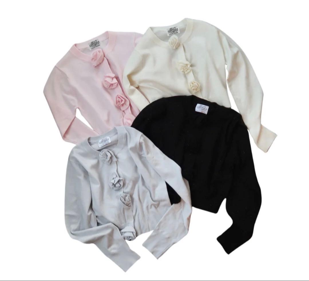 トリートユアセルフ rose motif lame knit cardigan