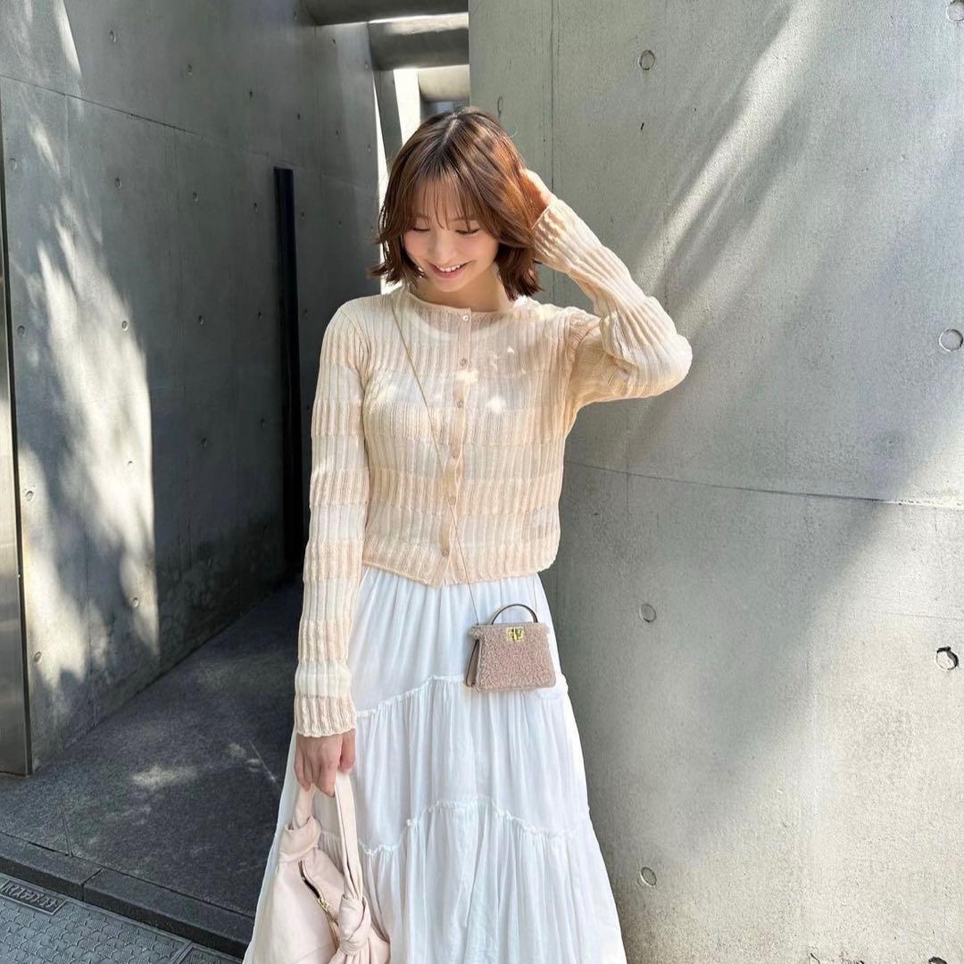 リブ編みクリーム色長袖カーディガン篠田麻里子　田中みな実