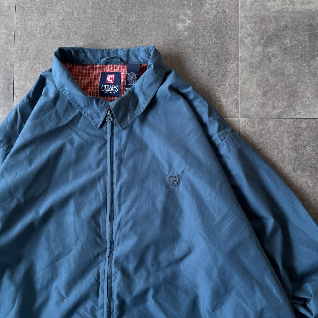 00s CHAPS スイングトップ 刺繍ロゴ 紺 3XL A761 裏地チェック