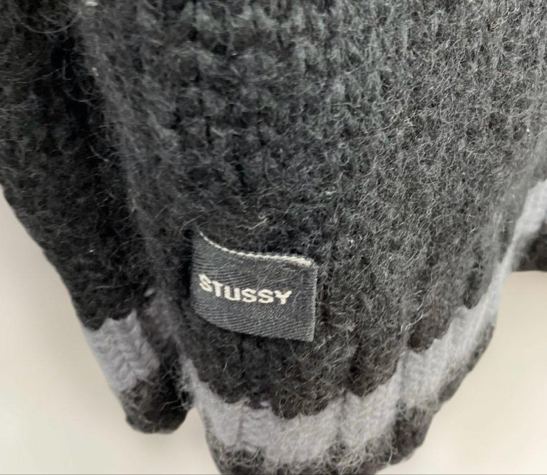 OLD Stussy 紺タグ カウチンニット ジップアップ ブラック L