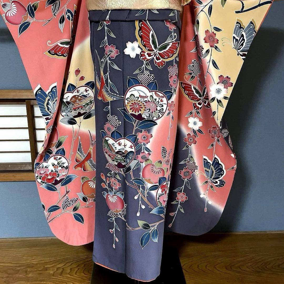 振袖フルセット　手描き京紅型　成人式振袖　振袖 ➕サイズ　川島織物