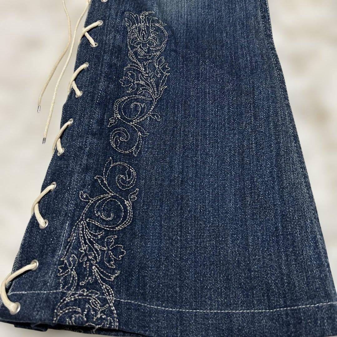TORNADO MART フレアデニム レースアップ ベルボトムY2K 刺繍