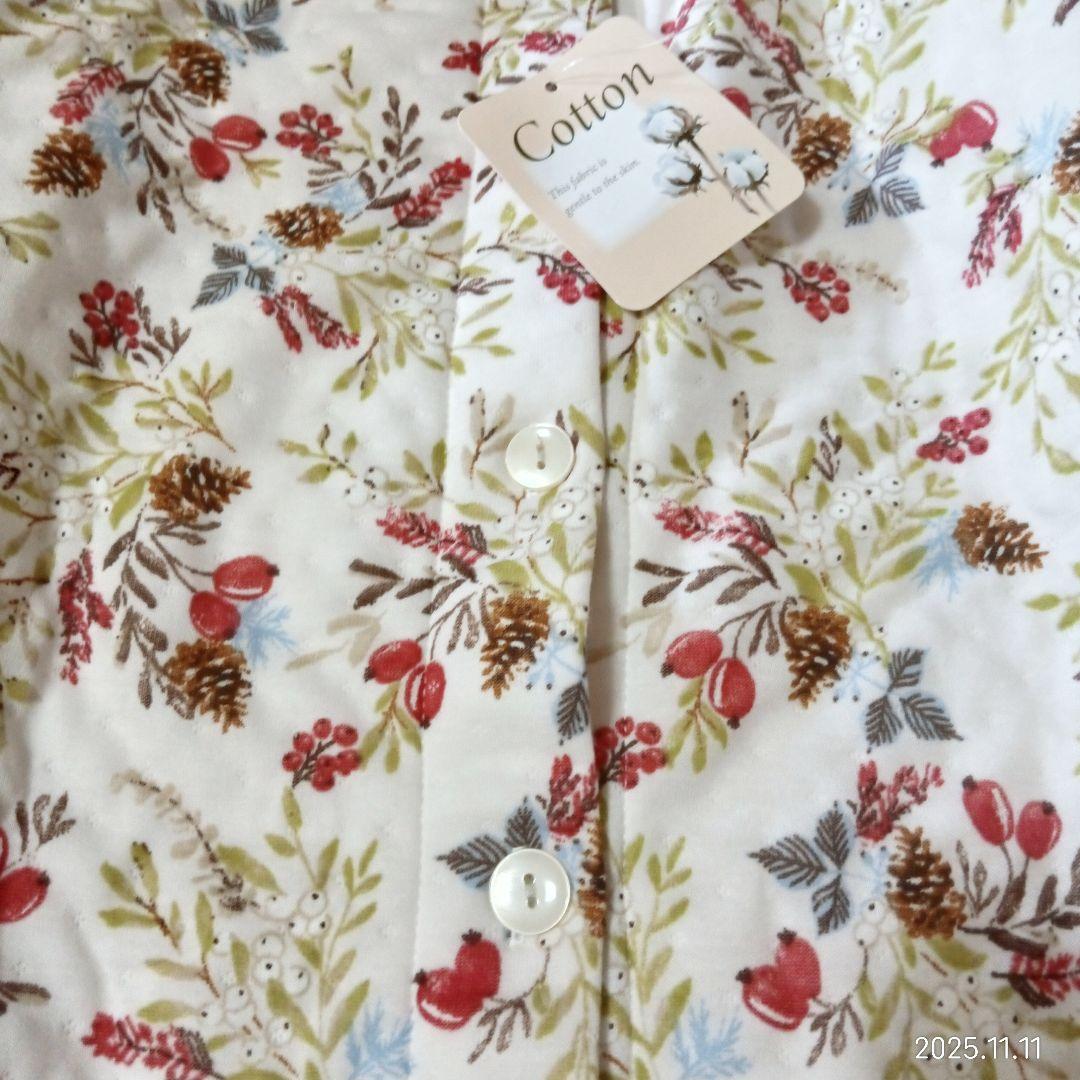 新品　ナルエー　裏綿接結(綿入り)厚手ホーリーベリーシャツ　パジャマ