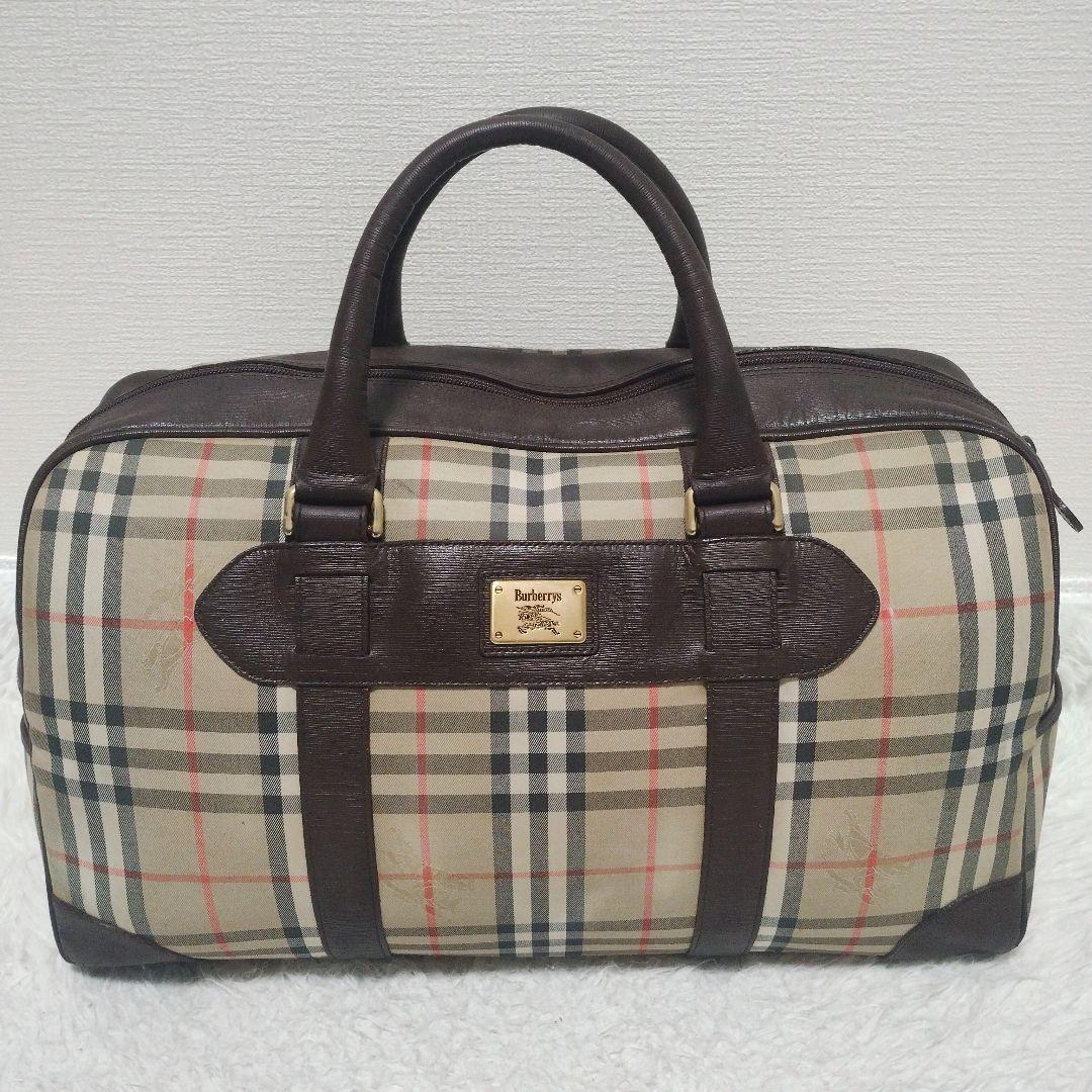 【大容量】バーバリー ボストンバッグ キャンバス レザー ノバチェック