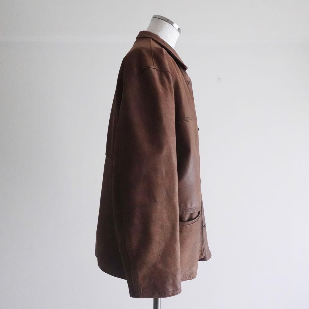 【フランス製】1990s ARTURO Paris ブラウンレザー　カーコート