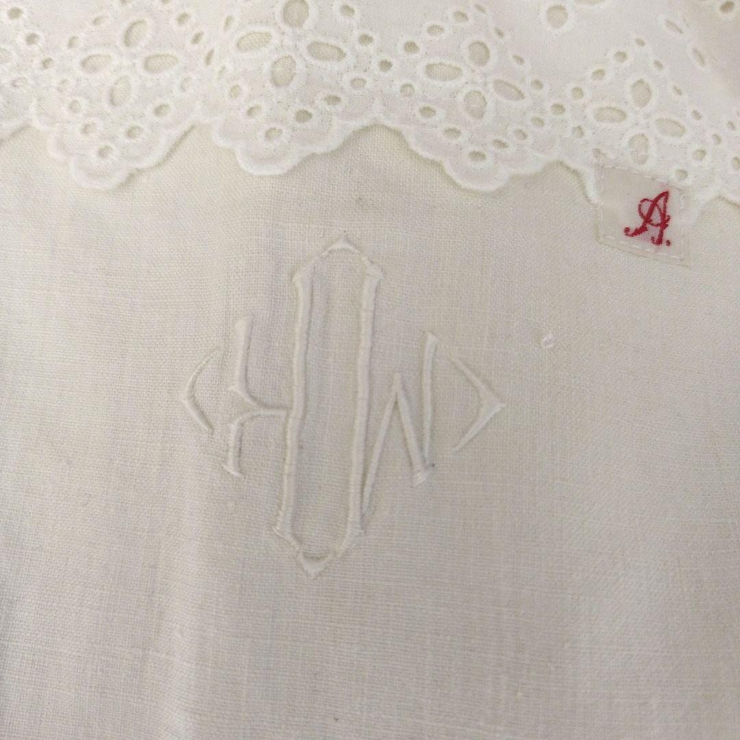 フランスアンティーク大きめリネンバッグ&ヘアーバンド2点セット*イニシャル*刺繍