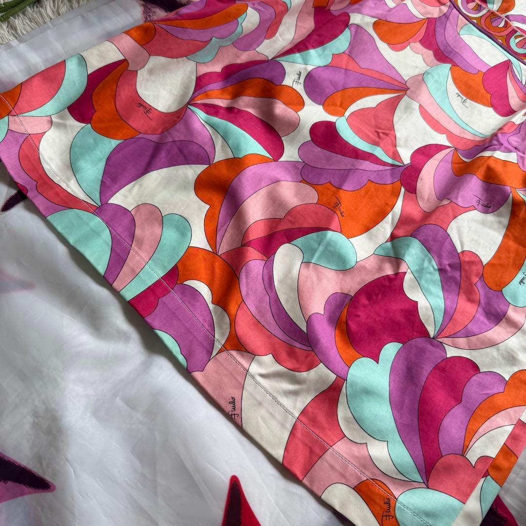 EMILIO PUCCI プッチ柄ワンピース 半袖 ピンク オレンジ M 背中