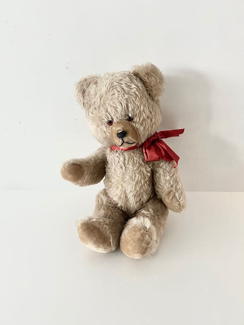 【Vintage】ぬいぐるみ　ベア　赤リボン
