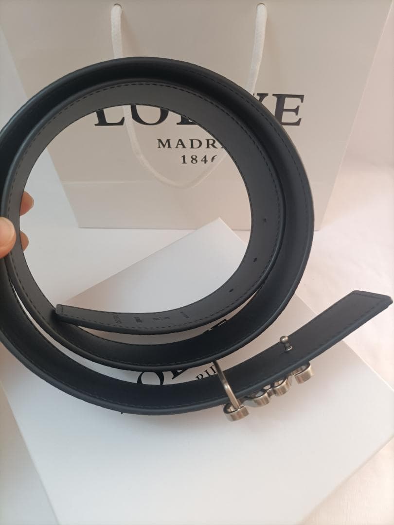 【ブラック】ロエベ LOEWE ベルト 黒 メンズ シルバー金具　長美品
