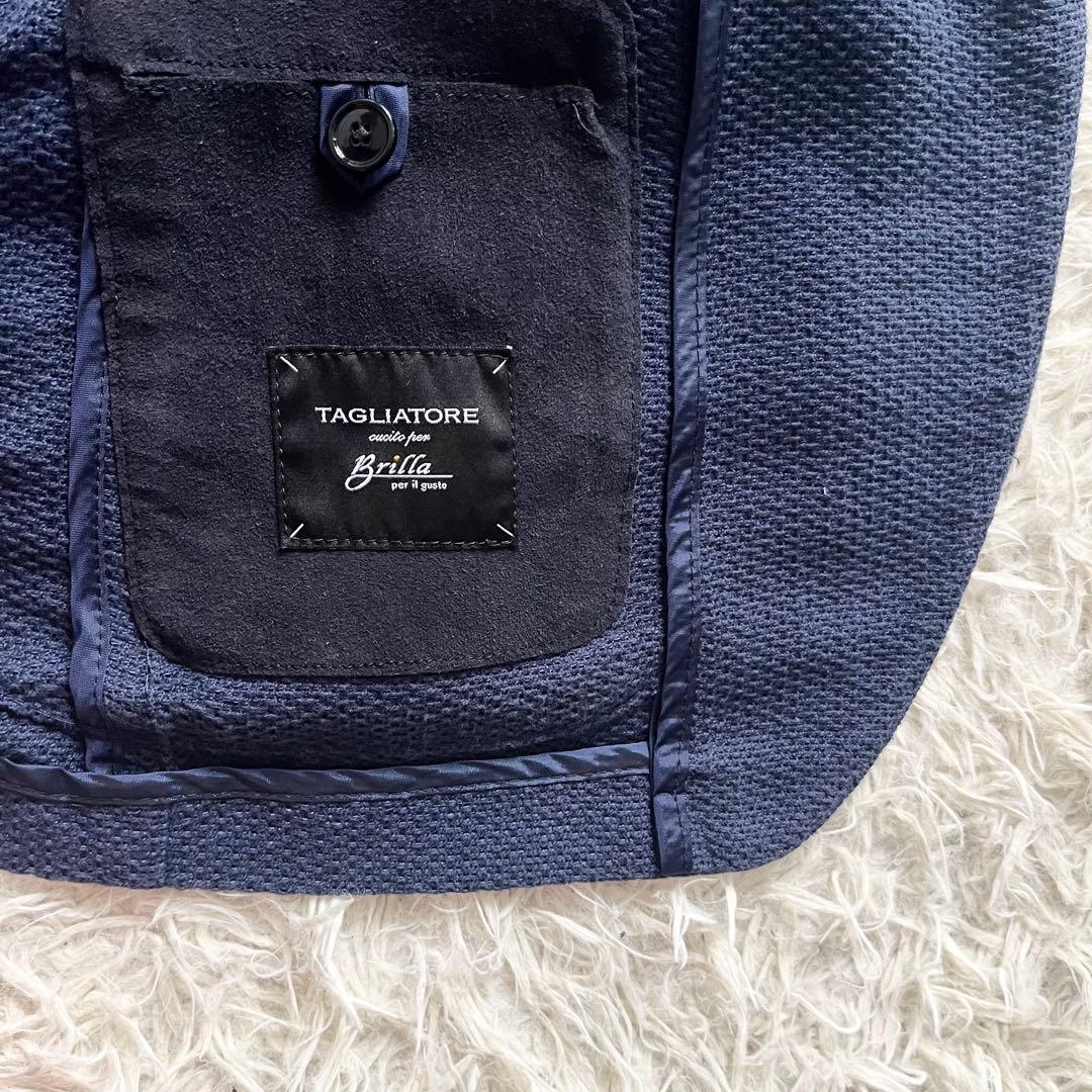 <良品>TAGLIATORE コットンリネン ネイビー ジャケット サイズ46