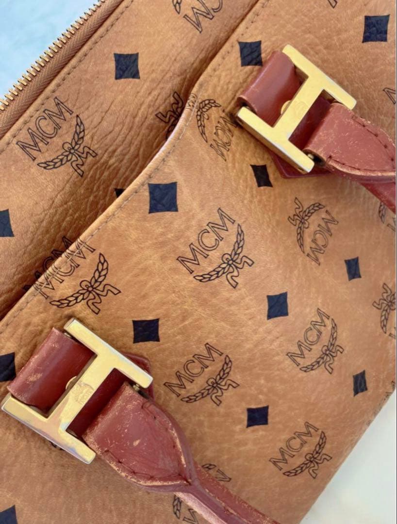 MCM ボストンバッグ ブラウン ロゴプリント