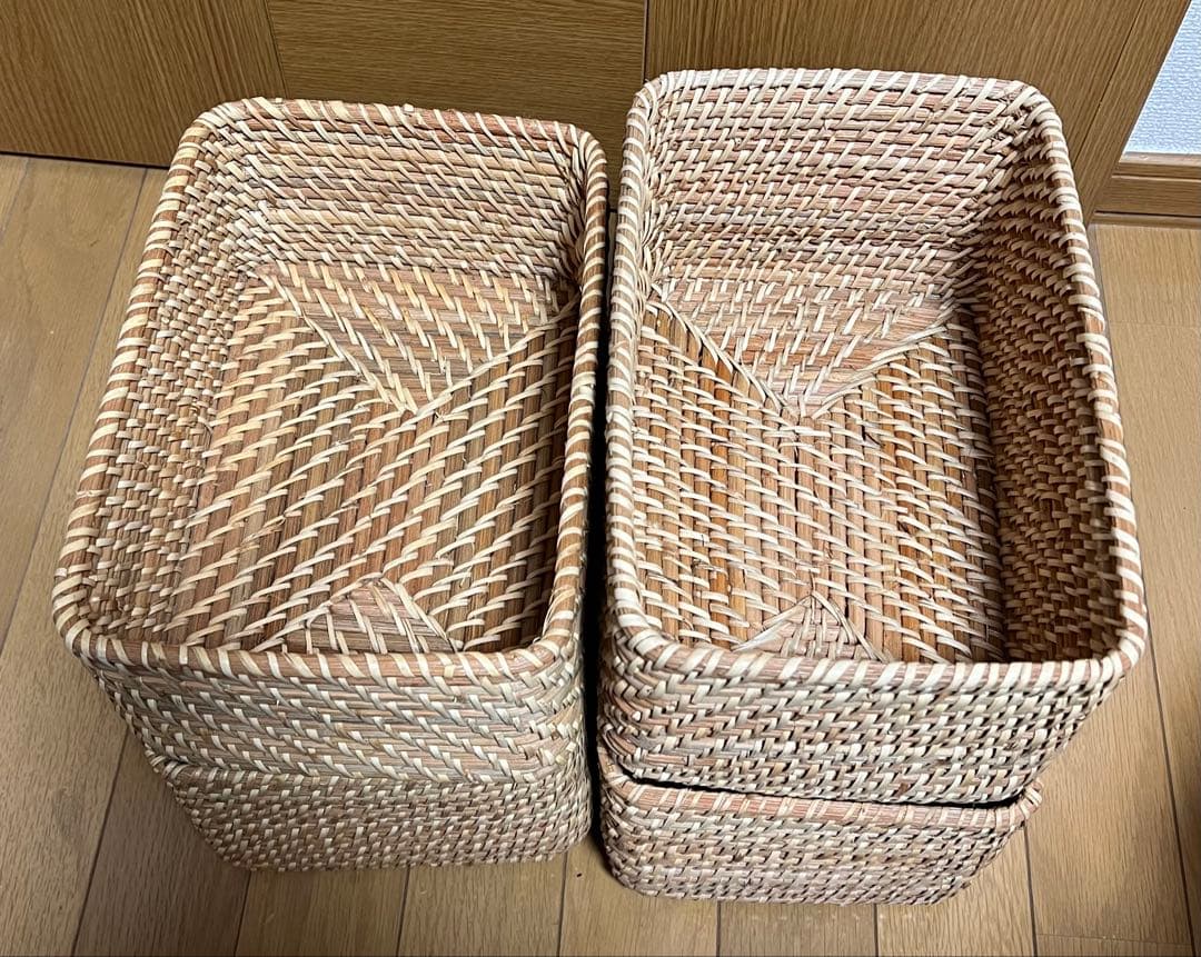 【未使用】無印良品 重なるラタン長方形ボックス セット