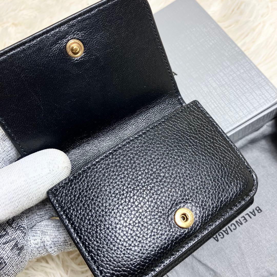 極美品 バレンシアガ 三つ折り エブリデイ レザーブラック 箱付き