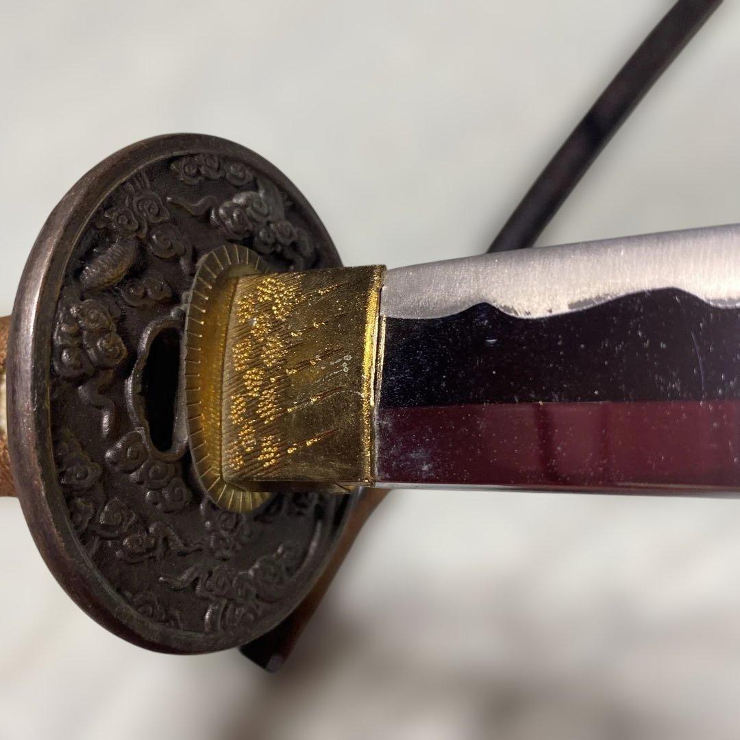 模造刀 茶柄 雲龍楕円鍔 茶糸模様黒鞘