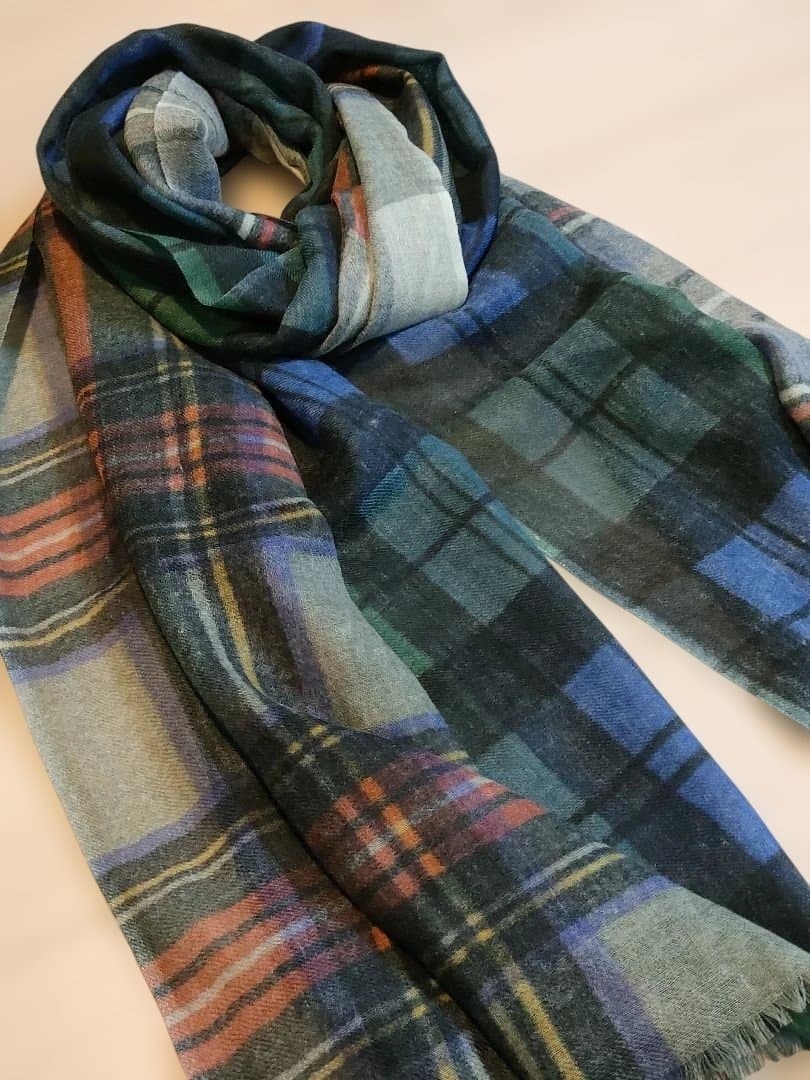 Glen Prince バイカラーチェック柄ウールストール