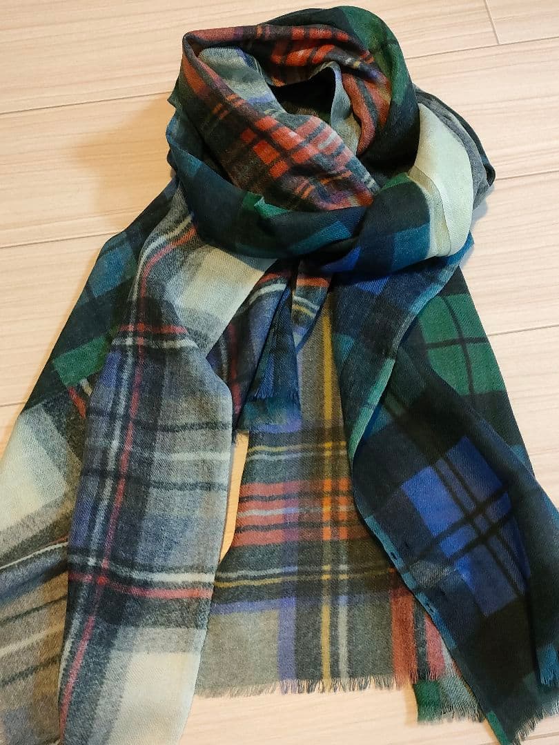Glen Prince バイカラーチェック柄ウールストール