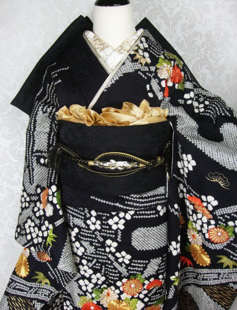 総絞り染め/本絞り染め/金駒刺繍/金彩 振袖フルセット 手絞り ｍ78　成人式