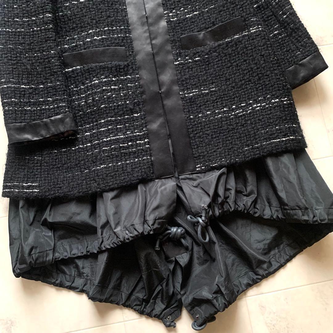 美品 sacai サカイ ツイード ドッキング コート レイヤード 2 黒