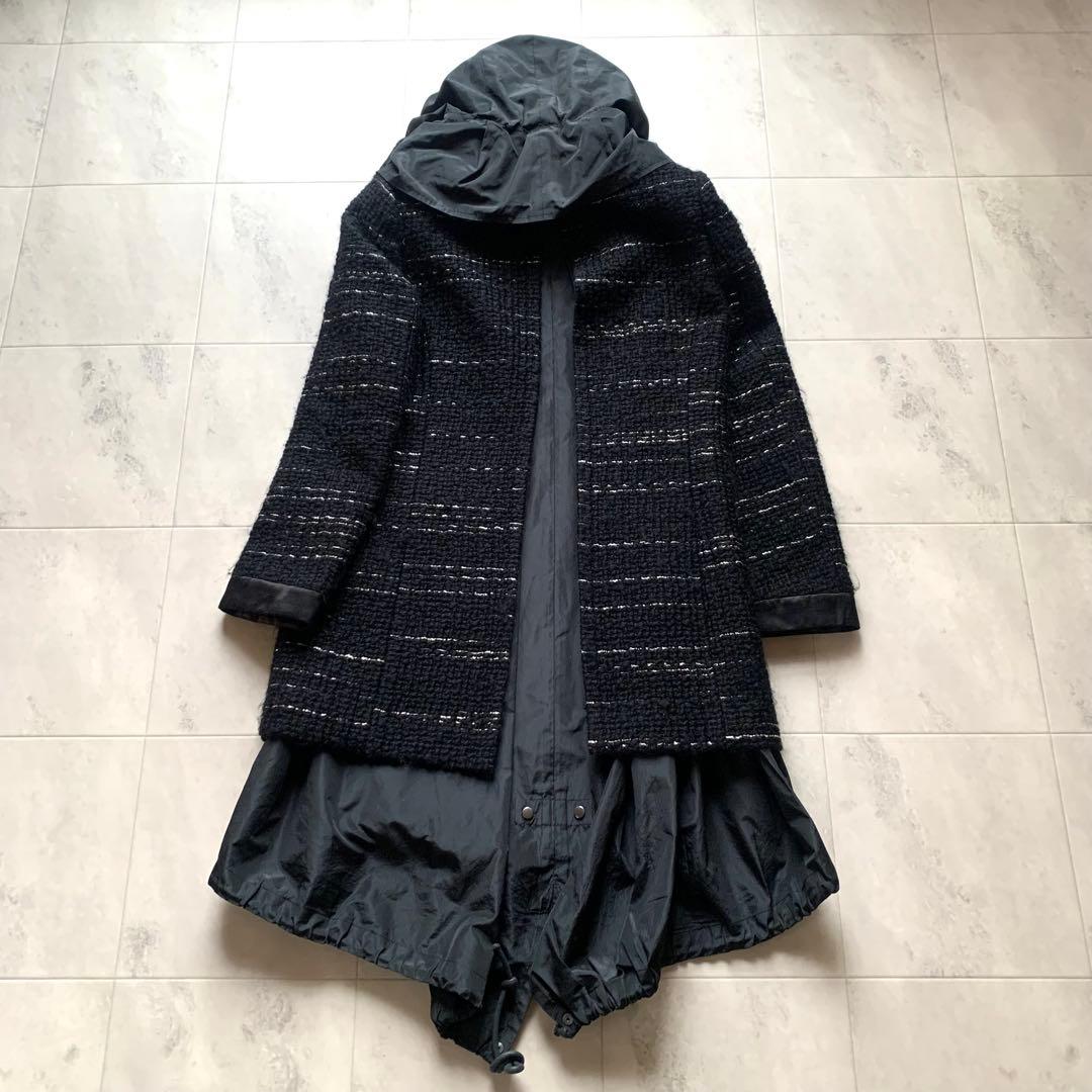 美品 sacai サカイ ツイード ドッキング コート レイヤード 2 黒