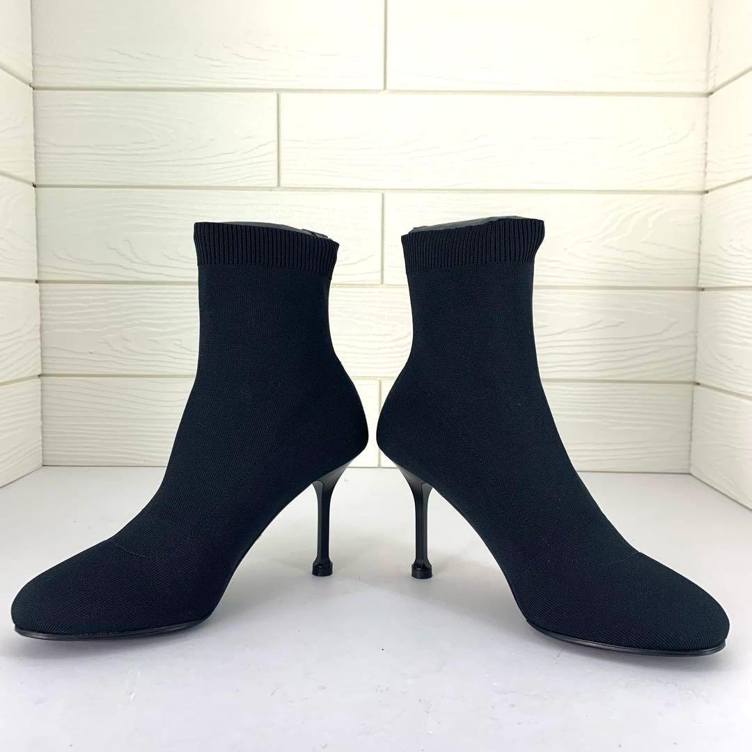 【極美品】PRADA プラダ　ブラックニットソックスブーツ　三角ロゴ　サイズ38
