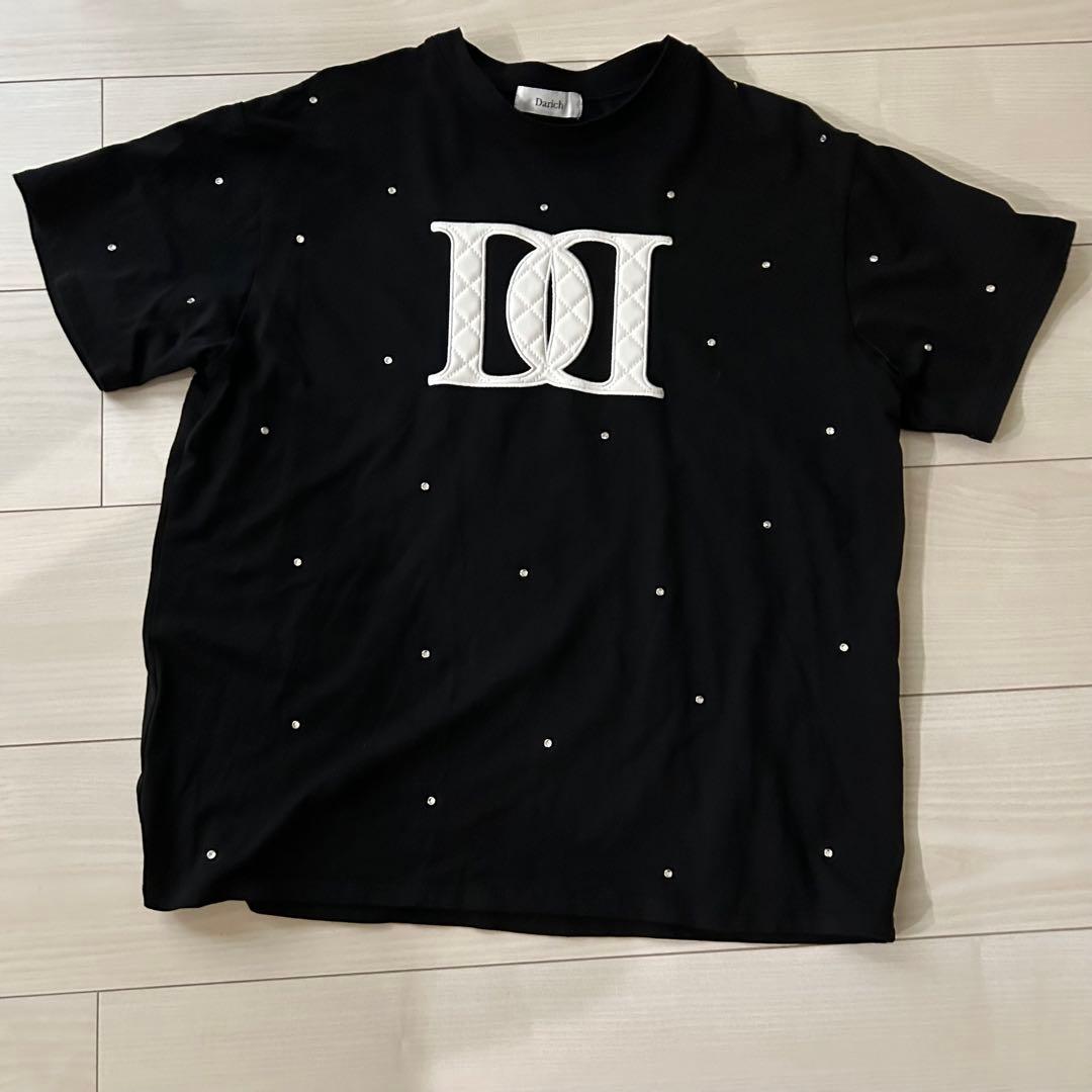 ダーリッチ　darich キルティングアップリケ　ビジューTシャツ　ブラック