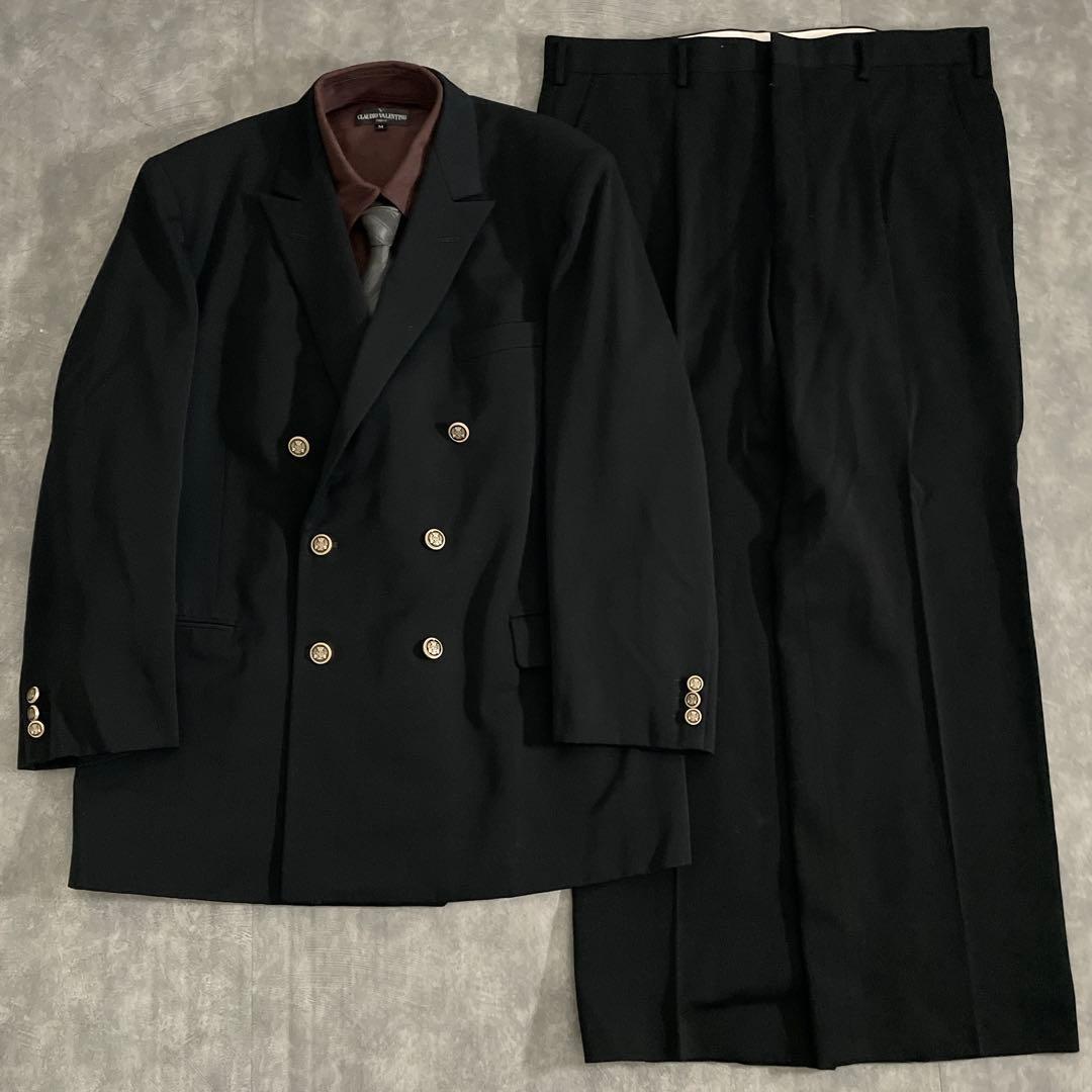 M*u様 【D&Gネクタイ×金ボタン】極上ウールの90s黒ダブルスーツ モードク