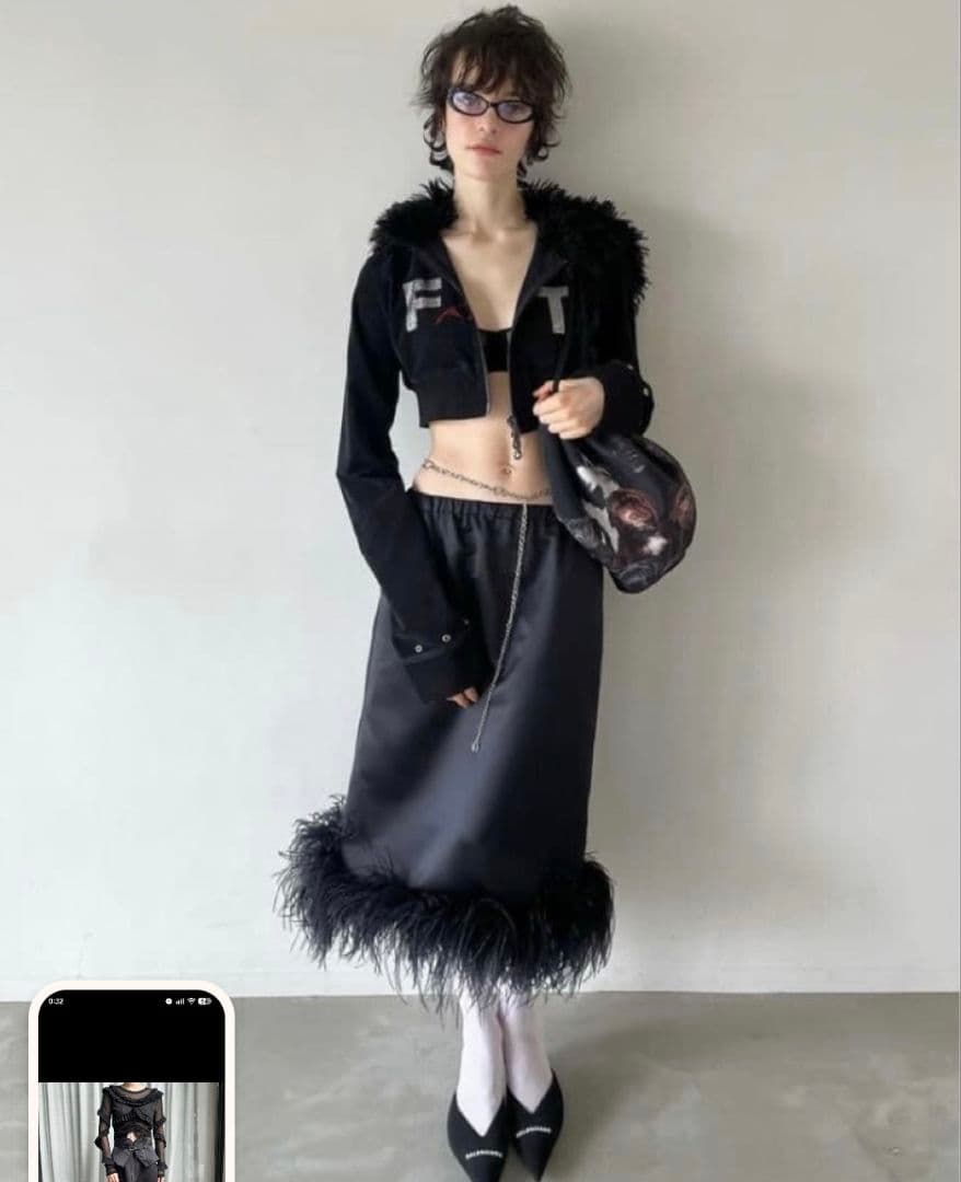 スカート KISHIDAMIKI Feather trim corset skirt