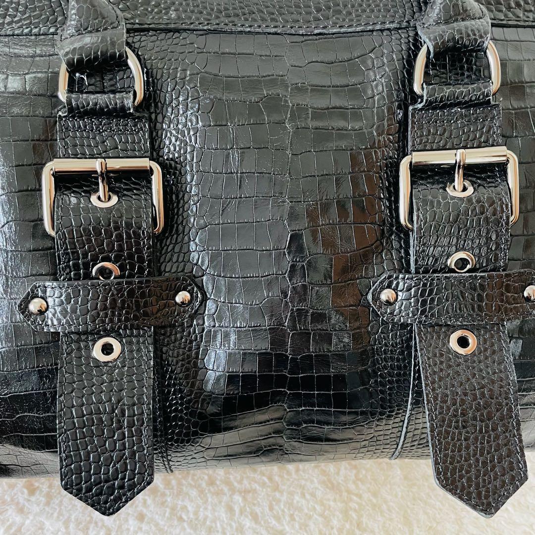 LONGCHAMP ボストンバッグ クロコ型押し ケイトモス コラボ 黒