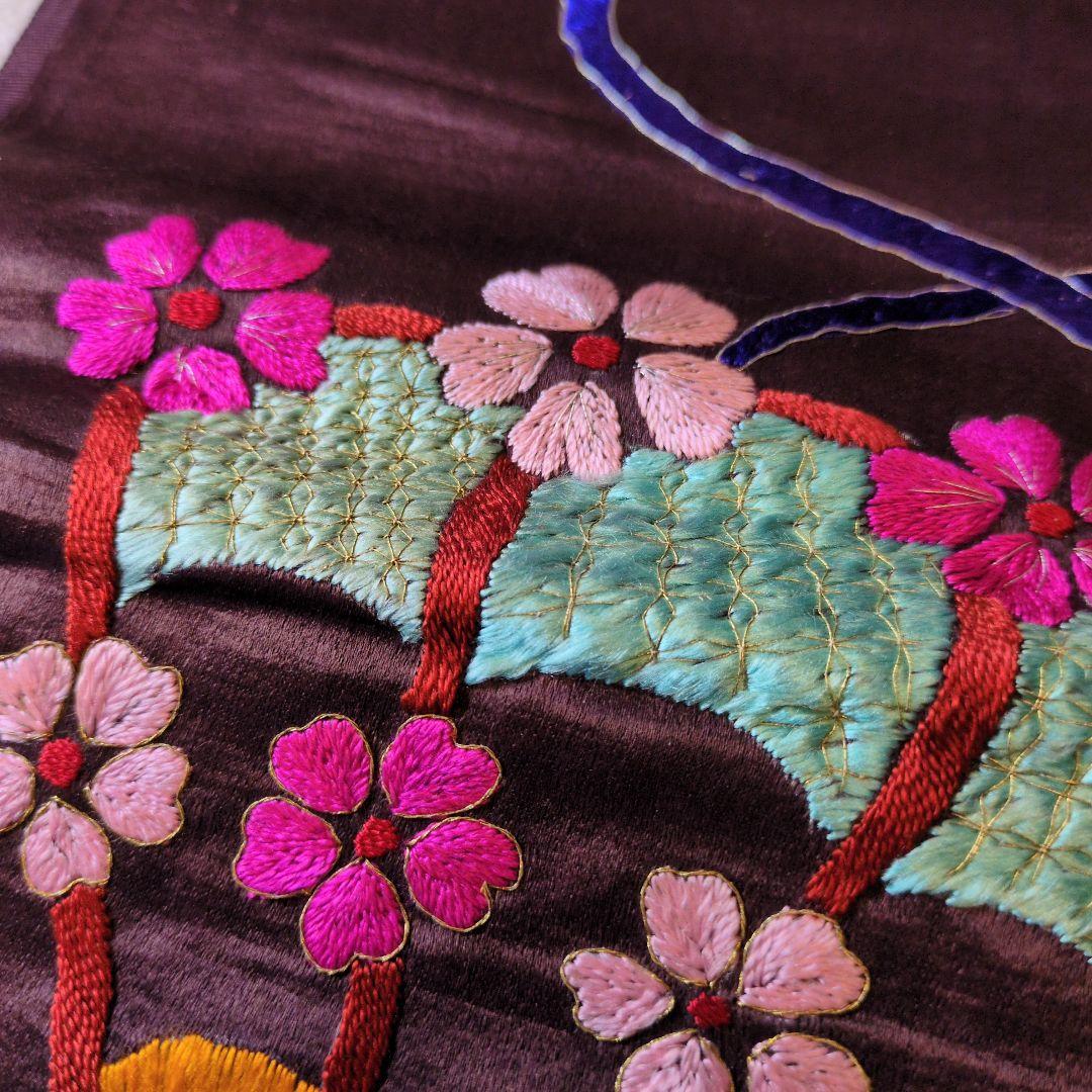 手刺繍　アンティーク　帯　リメイク　アンティーク　ハギレ